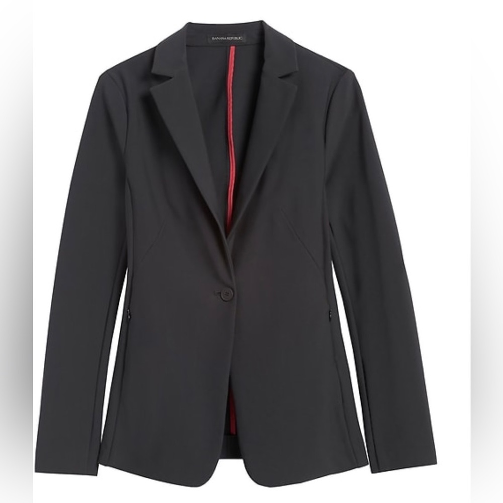 NWOT Banana Republic Packable Black Blazer Sz Small Stretch Red liner